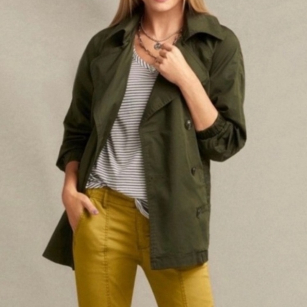 CAbi Expedition jacket trench Safari Travel Springbreak Lightweight M EUC Green - Picture 2 of 15